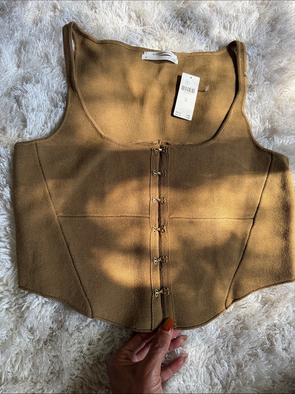 NWT By Anthropologie Khaki Structured Knit Corset Top - Picture 8 of 9